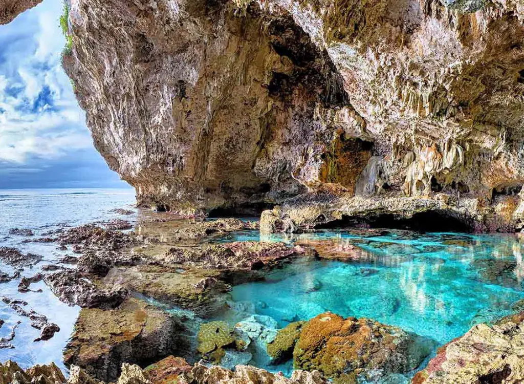 Samoa sea cave and crystal-clear rock pool